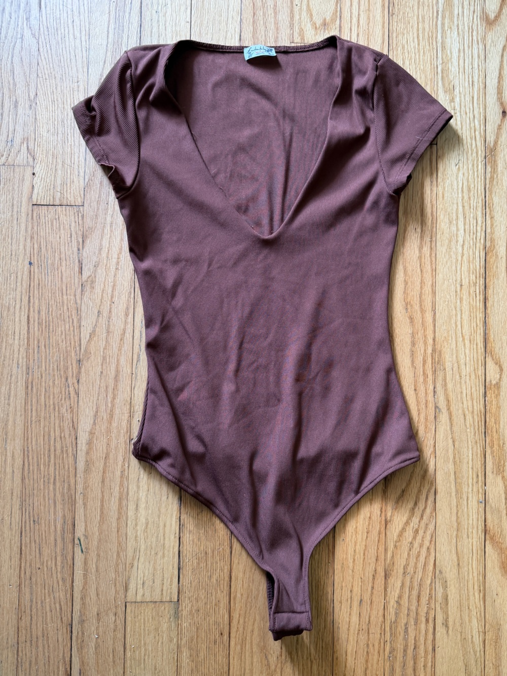 Free People Ribbed Brown Bodysuit with v neck Small